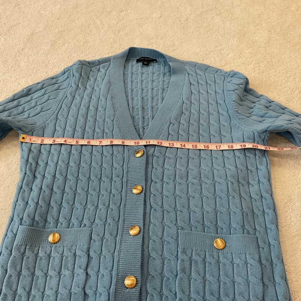 Ann Taylor Blue Cable Knit Cardigan Sweater - Picture 6 of 8